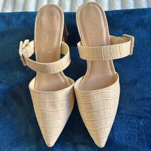 Coconuts by Matisse Cream Croc-Embossed Mules